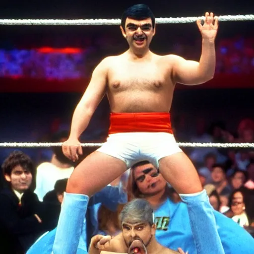 Image similar to Mr Bean in WWE, 1990