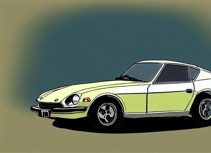 Image similar to a datsun 2 4 0 z in the art style of quentin blake