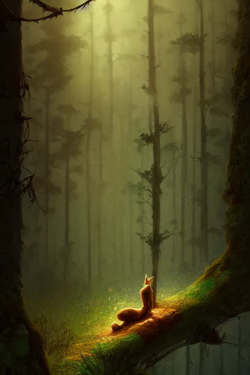 Image similar to a storybook style draw of the feeling of sadness when you see an animal die in the forest, by Marc Simonetti, intricate, elegant, fantasy, highly detailed, digital painting, concept art, sharp focus, artstation