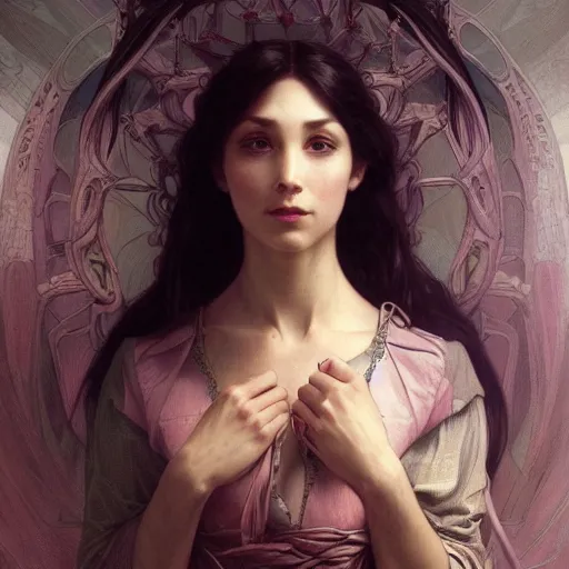 Image similar to portrait of a female demon, intricate, elegant, highly detailed, digital painting, artstation, concept art, smooth, sharp focus, illustration, art by artgerm and greg rutkowski and alphonse mucha and william - adolphe bouguereau