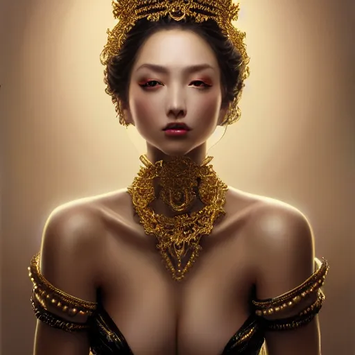 Prompt: expressive oil painting, of alluring european princess, seductive look, smooth glowing skin, glistening body, love, adoration, ornate headpiece made of black beads, glamour shot, whole body, by yoshitaka amano, by greg rutkowski, by jeremyg lipkinng, by artgerm, digital art, octane render, white dress