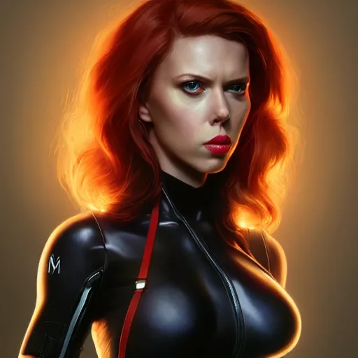 Image similar to Kerry marie as black widow, au naturel, hyper detailed, digital art, trending in artstation, cinematic lighting, studio quality, smooth render, unreal engine 5 rendered, octane rendered, art style by klimt and nixeu and ian sprigger and wlop and krenz cushart