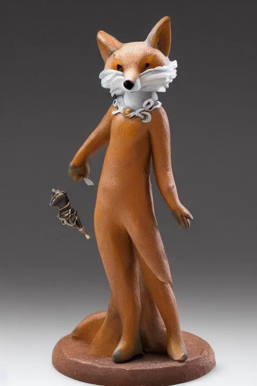 Prompt: a medieval anthropomorphic fox with a fluffy tail as a dnd figurine