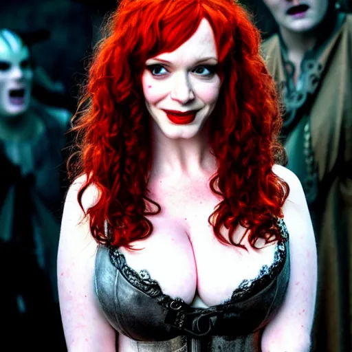 Prompt: photo of a christina hendricks as a vampire warrior, full length portrait, highly detailed, 8k, award winning