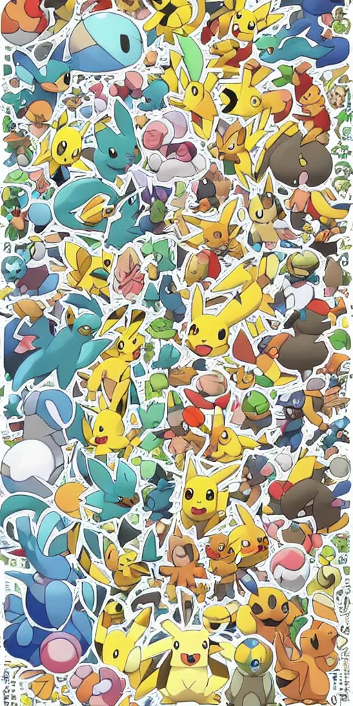 Prompt: beautiful pokemon, by ken sugimori, warm colors, cozy, sticker sheet, planner stickers