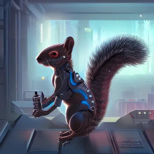 Image similar to cyberpunk squirrel, cyborg, intricate, digital painting, artstation, intricate, concept art, smooth, sharp focus, unreal engine