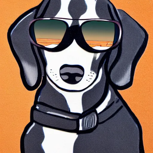 Image similar to a dachshund wearing aviators flying a biplane, detailed
