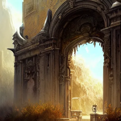 Prompt: the gates of heaven, hyper realistic, in the style of greg rutkowski, fantasy, amazing detail