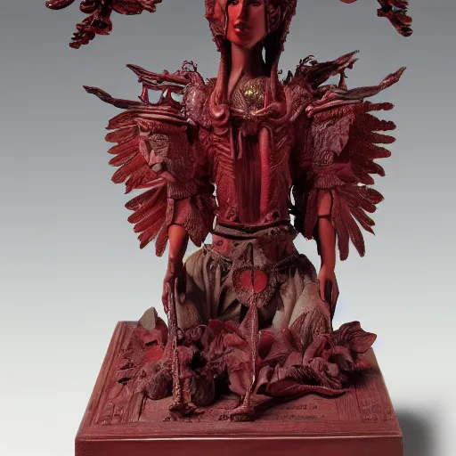 Image similar to museum angeline joile portrait statue monument made from porcelain brush face hand painted with iron red dragons full - length very very detailed by rutkowski symmetrical well proportioned full - body