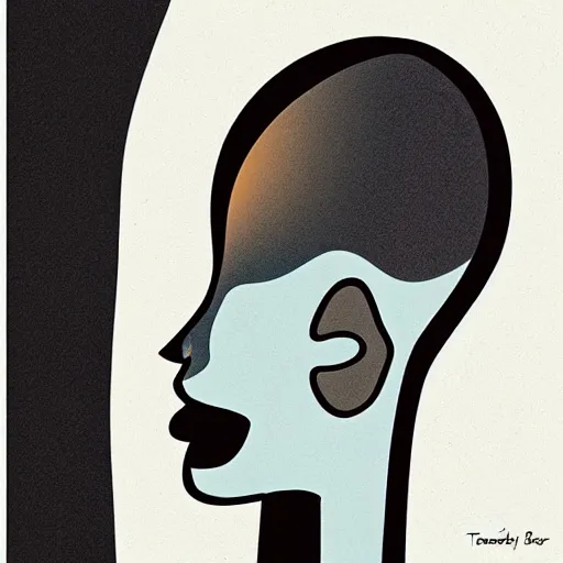 Prompt: A beautiful illustration of a human face with a bird's beak protruding from the forehead. by Genndy Tartakovsky graceful