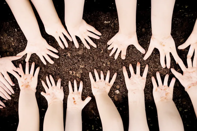 Image similar to photo of hands emerging from the ground at an apartment, japanese horror, eerie atmosphere, fear, mystery, dramatic, 8 k uhd