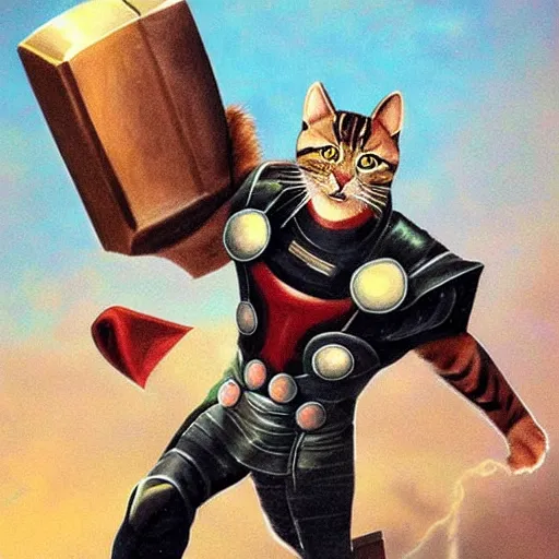 Prompt: a feline thor