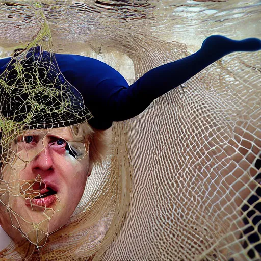 Image similar to Boris Johnson underwater, tangled in a fishing net