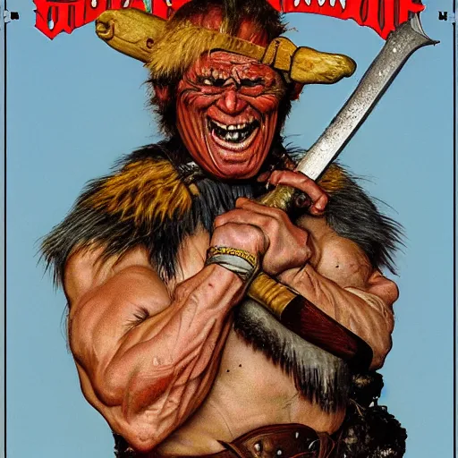 Prompt: portrait of a grinning barbarian, ultra detailed, style of norman rockwell, style of richard corben, 4 k, crispy.