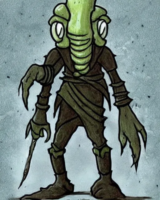 Image similar to squidward as a dark souls boss