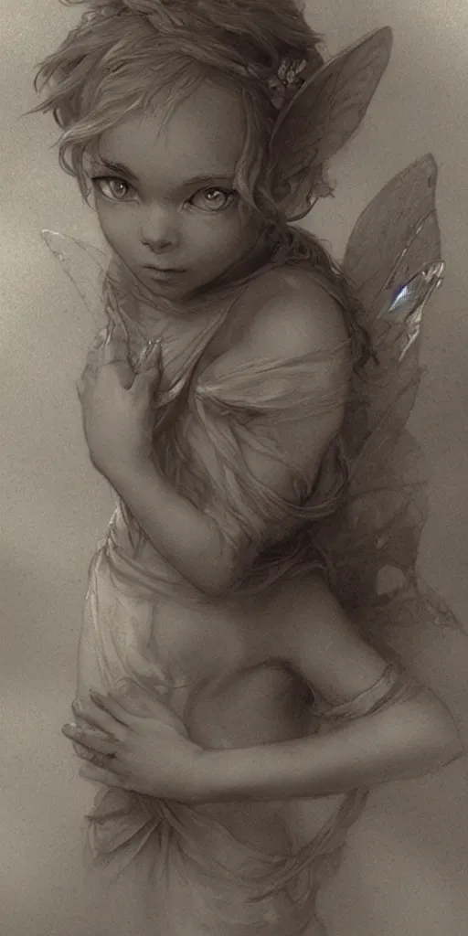 Prompt: Concept art of a little fairy by Even Amundsen, pencil