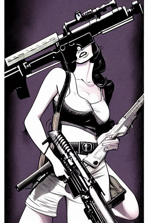 Image similar to comic cover art of ( an m 1 garand rifle ), noir, inspired by gunsmith cats, by jenny frison and sana takeda, intricate details, stunning inking lines, stunning gradient colors, 4 k, hd, artstation