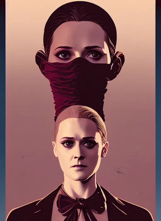 Image similar to poster artwork by Michael Whelan and Tomer Hanuka, a portrait of Evan Rachel Wood in Westworld, clean