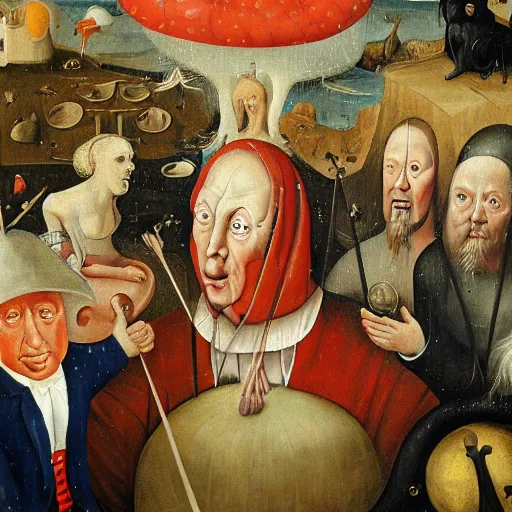 Image similar to a painting of donald trump, in the style of hieronymus bosch.