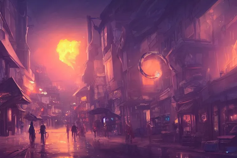 Image similar to fantasy art of an eldritch oldwest town at night, with corrupted giant smoke tentacles in the air, by makoto shinkai, highly detailed digital art, trending on artstation
