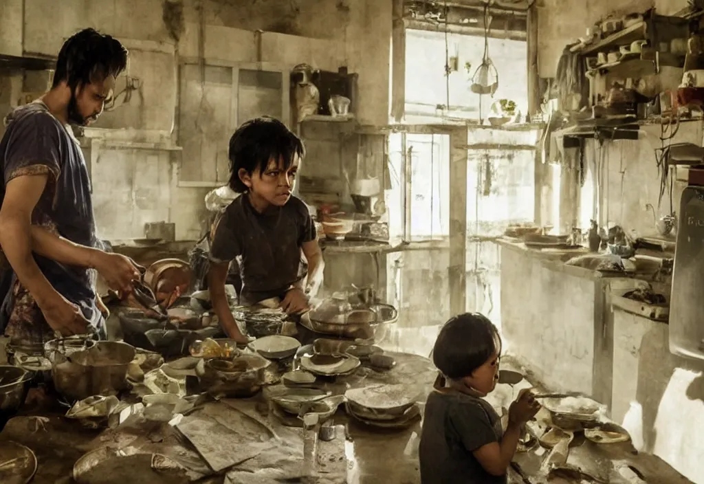 Prompt: movie still of a kitchen room, directed by joko anwar, 4 kuhd, award winning, highly detailed, cinematic