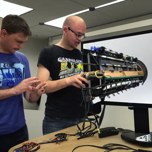 Prompt: Steve from Gamers Nexus showing how to build a super-collider