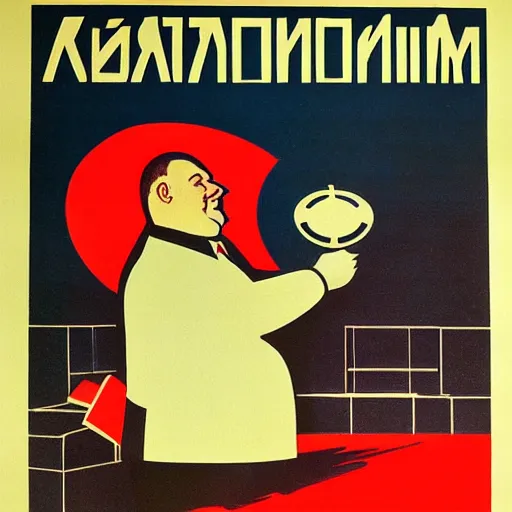 Prompt: fat don cryptonium, soviet propaganda poster, vivid colors