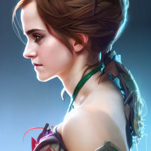 Prompt: ultra realistic illustration, emma watson as jinx from arcane anime, intricate, elegant, highly detailed, digital painting, artstation, concept art, smooth, sharp focus, illustration, art by artgerm and greg rutkowski and alphonse mucha and wlop