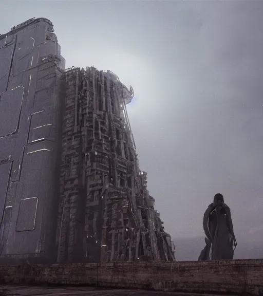 Prompt: andrei tarkovsky greatest scene, epic tower of babylon destroyed, ethereal, ancient, a majestic woman in a futuristic cyber clothing, transparent puffer jacket, hyperrealistic, blockchain, cyber world, ambient lighting, concept art, intricate sky, hyper - detailed, smooth, dynamic volumetric lighting, octane render, ray tracing, cinematic, high quality, cgsociety