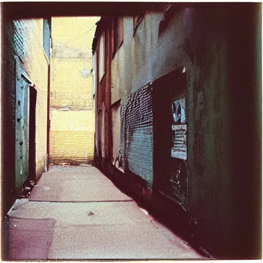 Image similar to back alley 1979 photograph kodak portra 400 film polaroid.