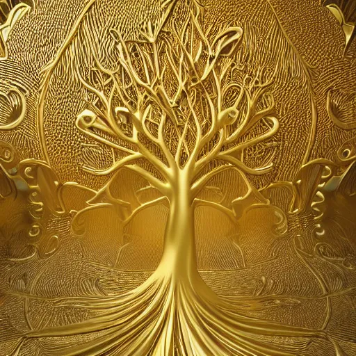 Prompt: gold filigree tree of life magical realism fantasy detailed paitning 8k 3d