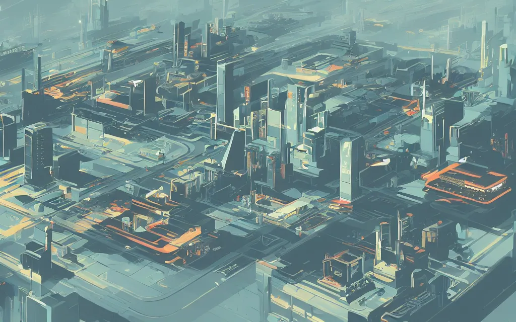 Image similar to retrofuturistic city, in the style of syd mead,