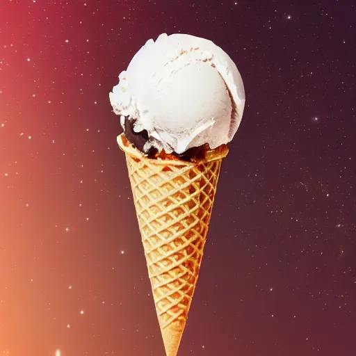 Prompt: an ice cream cone made completely of stars and nebulas, trending on art station, 4 k wallpaper