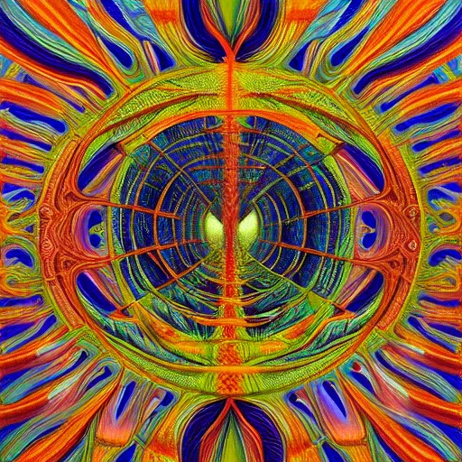 Image similar to the sacred tree by alex grey in the style of oil painting visionary art, intricate artwork octane render, trending on artstation, very coherent symmetrical artwork