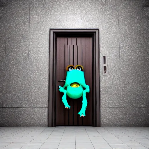 Prompt: photography, 3 d render, monster, door, water, open