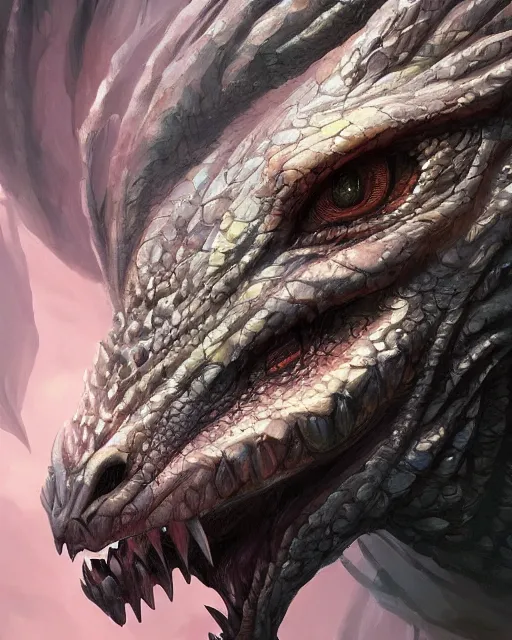 Prompt: curious dragon head with big eyes, scales, highly detailed, digital painting, artstation, concept art, sharp focus, cinematic lighting, illustration, art by artgerm and greg rutkowski