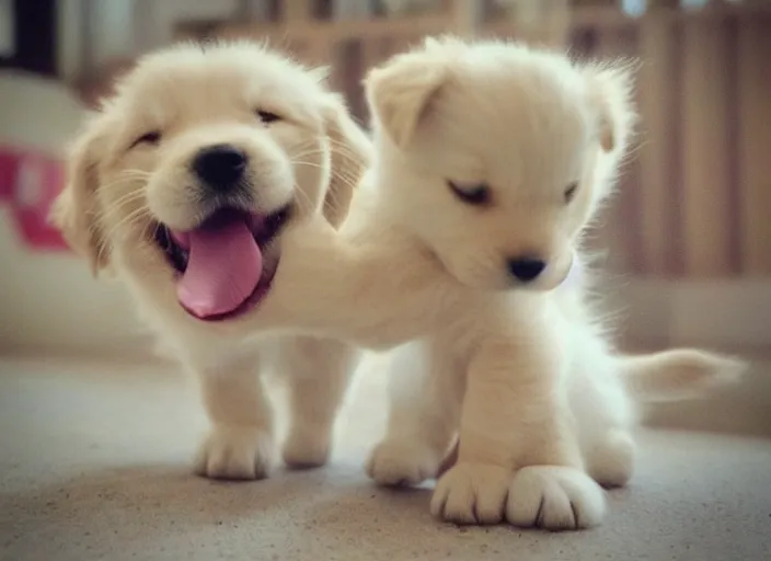 A very cute tiny golden retriever puppy and a very