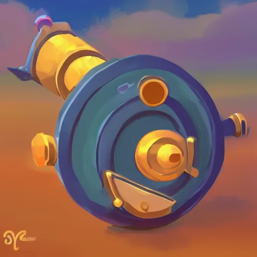 Prompt: a cute chubby cannon, stylized, digital art, blue scheme, mobile game