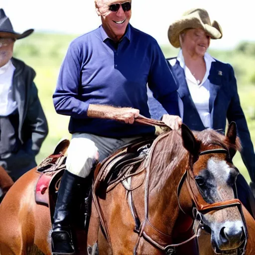 Prompt: Joe Biden riding a horse without a shirt