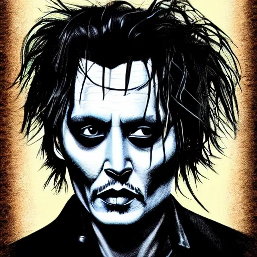 Image similar to portrait of johnny depp as edward scissorhands, highly detailed, centered, solid color background, digital painting