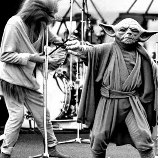 Image similar to yoda performing at woodstock