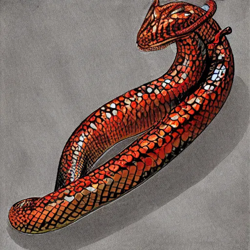 Prompt: cyborg serpent, portrait, digital art