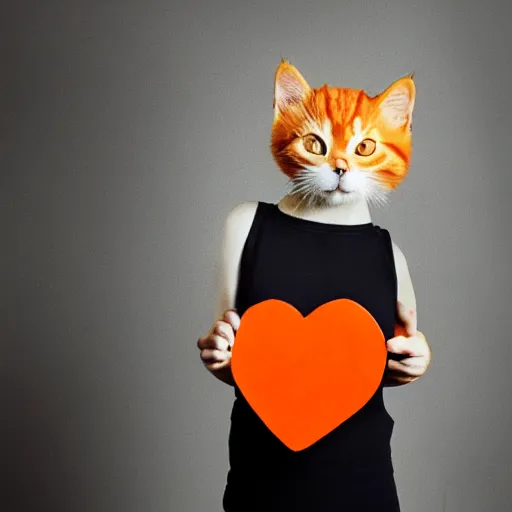 Image similar to cute orange tabby cat holding a sign with a red heart symbol