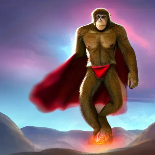 Image similar to fury art, an anthro ape wearing a large cape, exploding background, 3 d, 8 k, extremely detailed, trending on furaffinity, trending on artstation, award winning, sharp focus, illustration