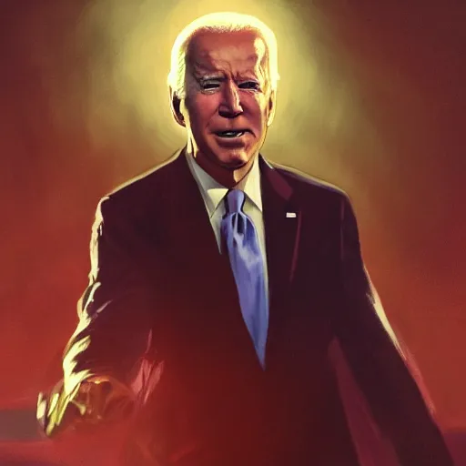 Image similar to joe biden being extremly scary, dramatic lighting, cinematic, establishing shot, extremly high detail, photorealistic, cinematic lighting, artstation, style by James Gurney