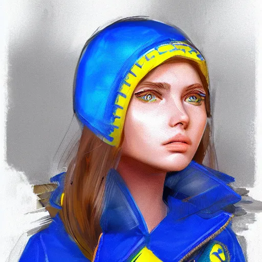 Image similar to ukrainian girl, in blue and yellow clothes, watching war, concept art, trending on artstation, highly detailed, intricate, sharp focus, digital art, 8 k