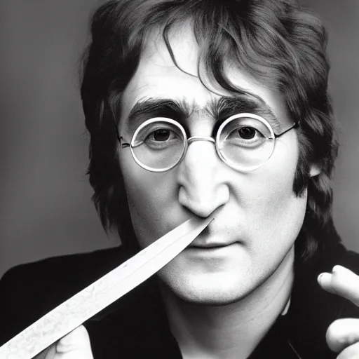 Prompt: john lennon holding a head and a machete, photography, high quality, 8 k,