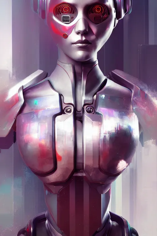 Prompt: a digital painting of robot woman cyberpunk art by ruan jia, zbrush central contest winner, fantasy art, artstation hd, zbrush, polycount