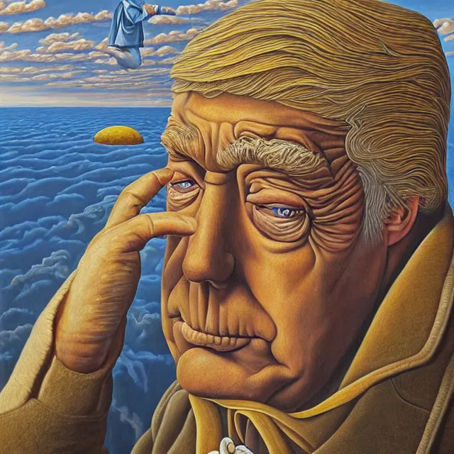 Image similar to an oil on canvas portrait painting of trump, surrealism, surrealist, cosmic horror, rob gonsalves, high detail