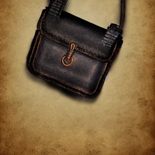 Image similar to a small leather bag, fantasy illustration, medieval era, blank background, studio lighting, digital art